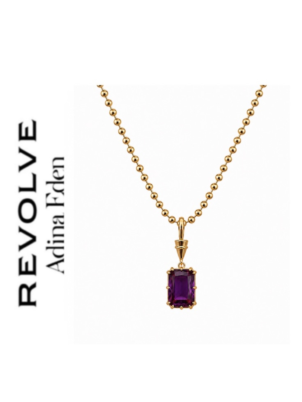 Revolve x Adina Eden Faceted Amethyst Emerald-Cut CZ Beaded Necklace